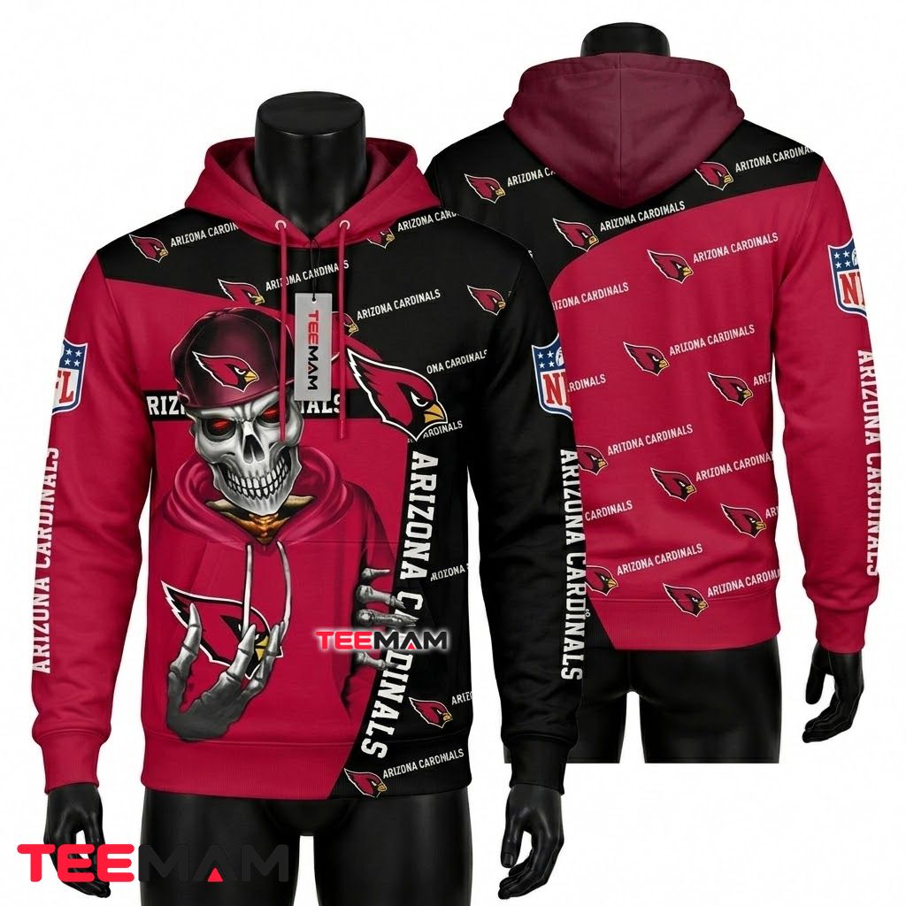Arizona Cardinals 3D Hoodie Skeleton Cap Fan Portrait Front