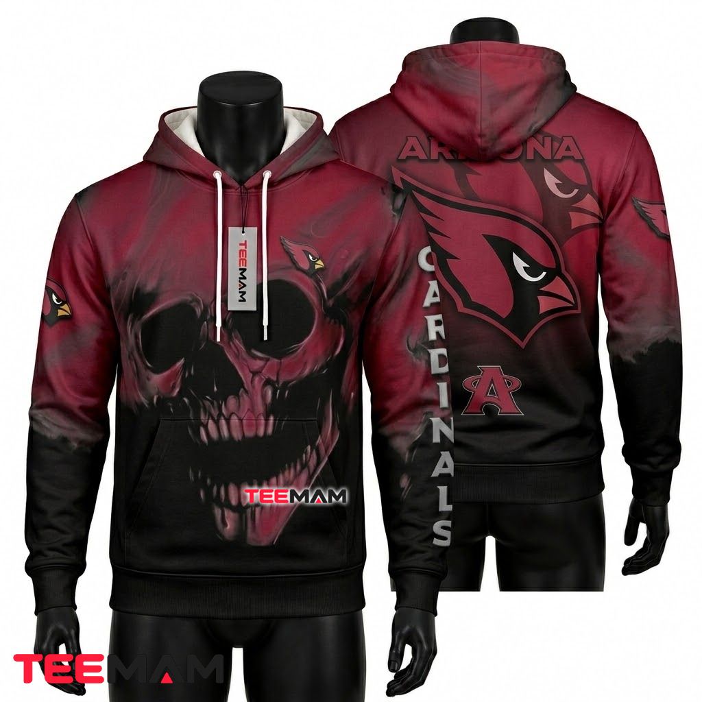 Arizona Cardinals 3D Hoodie Smoke Skull Face Graphic Front