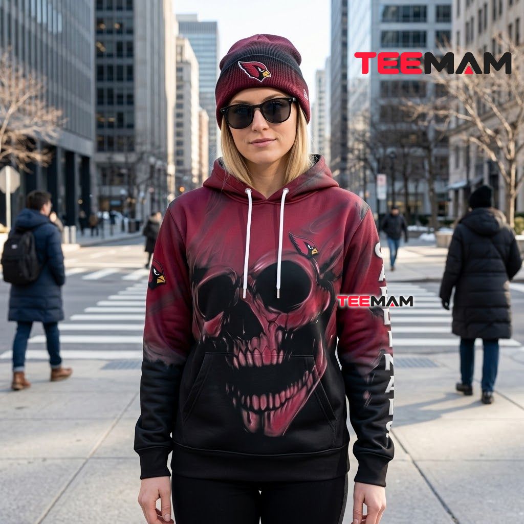 Arizona Cardinals 3D Hoodie Smoke Skull Face Graphic Back Arizona Cardinals 3D Hoodie Smoke Skull Face Graphic Back
