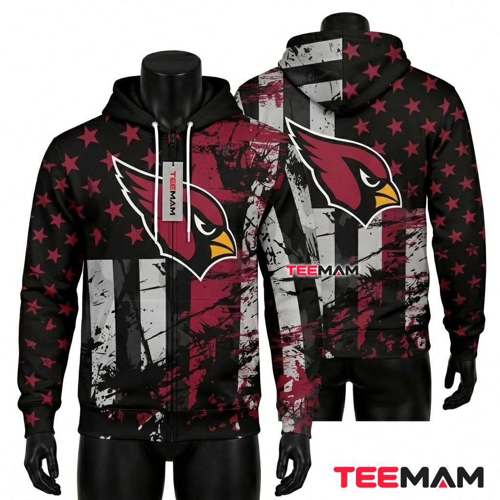 Arizona Cardinals 3D Hoodie Stars Stripes Grunge Flag Front