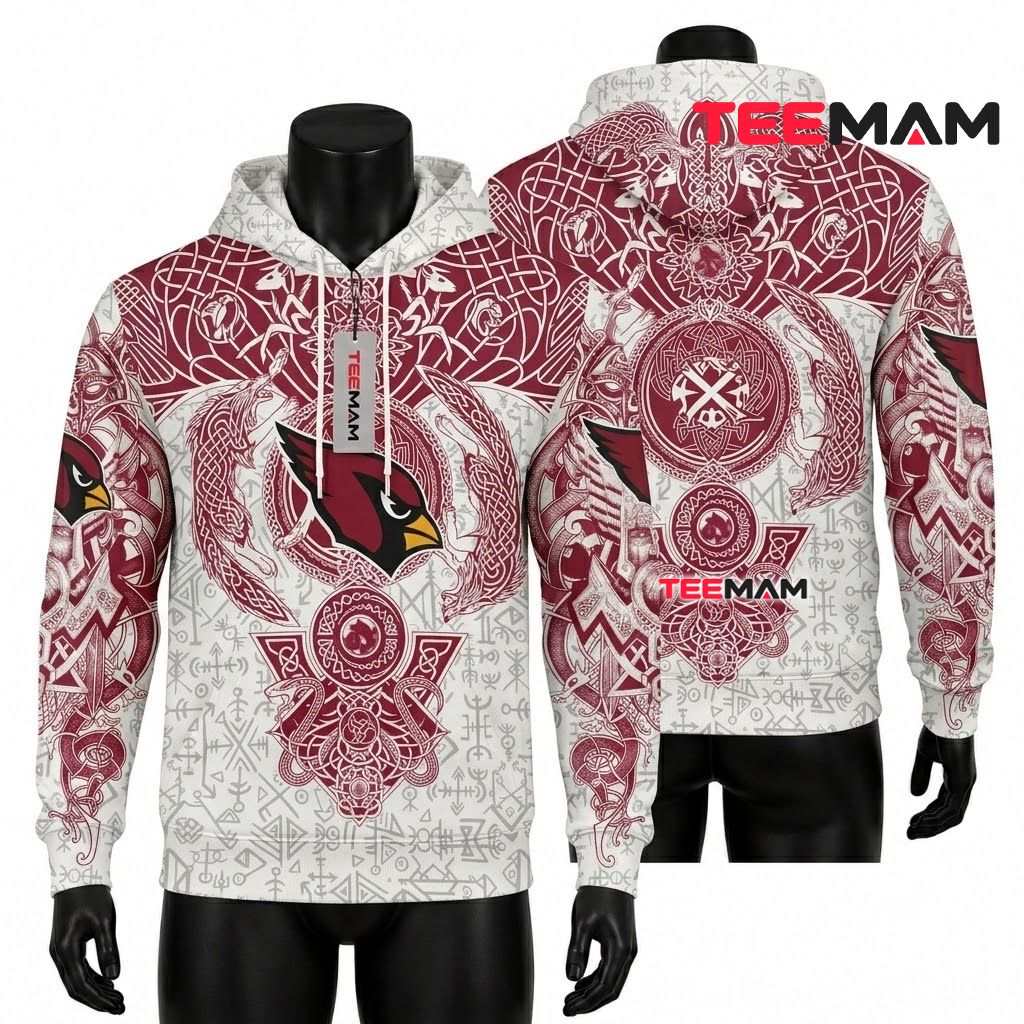 Arizona Cardinals 3D Hoodie Viking Norse Tattoo Runes Pattern Front
