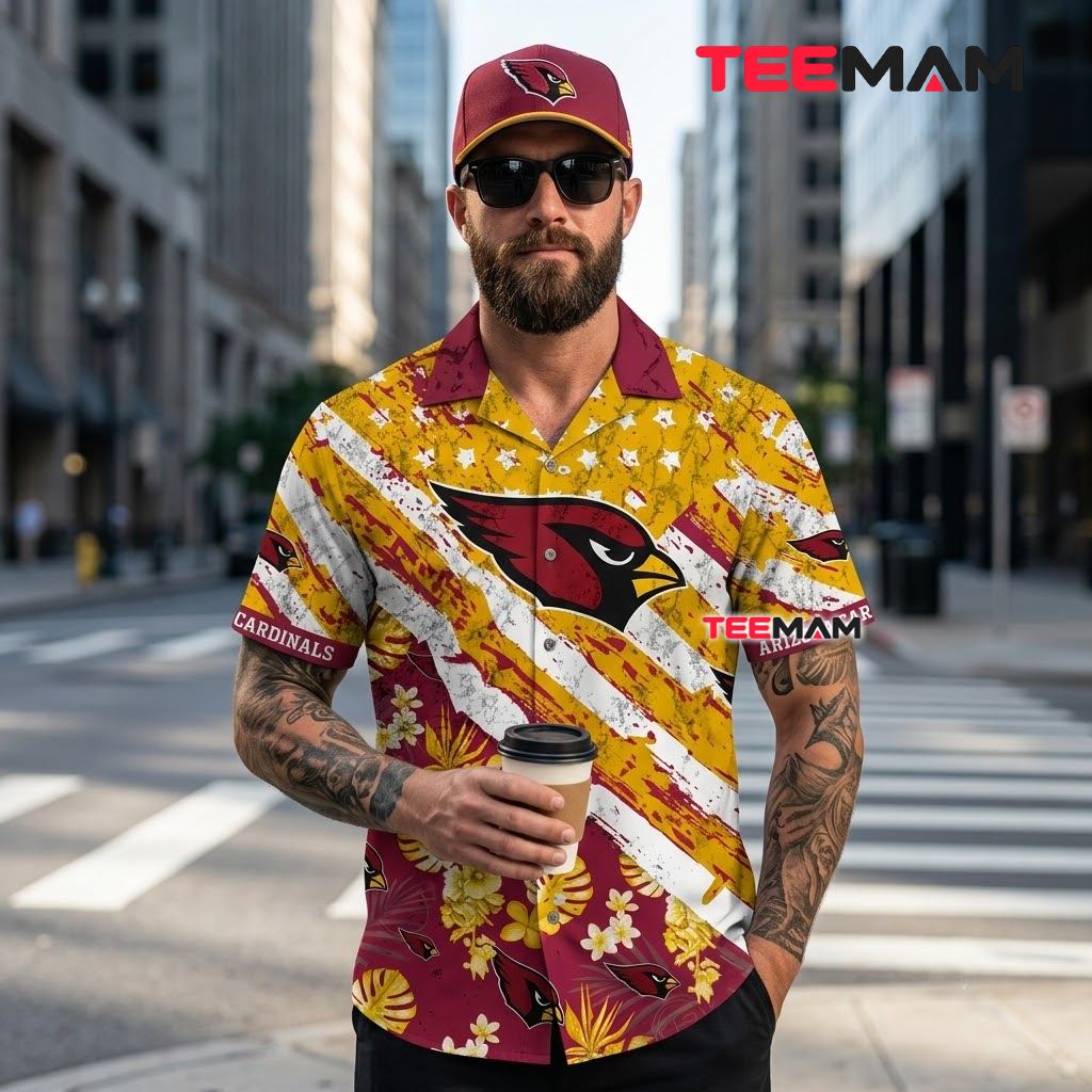 Arizona Cardinals Aloha Shirt American Flag Back Arizona Cardinals Aloha Shirt American Flag Back
