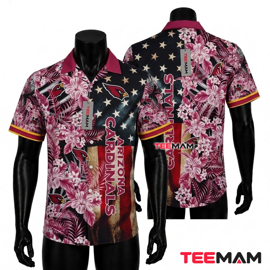 Arizona Cardinals Aloha Shirt Flag Hibiscus Front