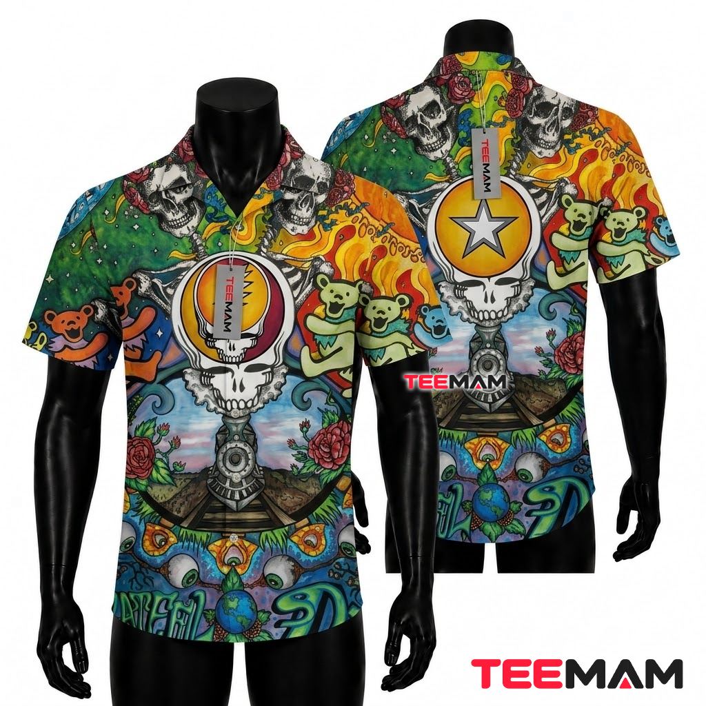 Arizona Cardinals Aloha Shirt Grateful Skull Art Front