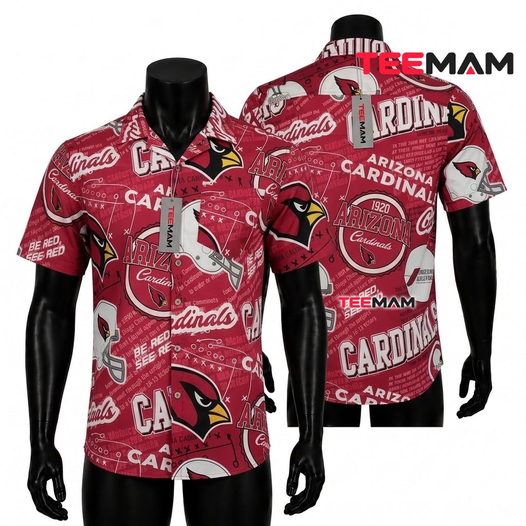 Arizona Cardinals Aloha Shirt Retro Logo Collage Front