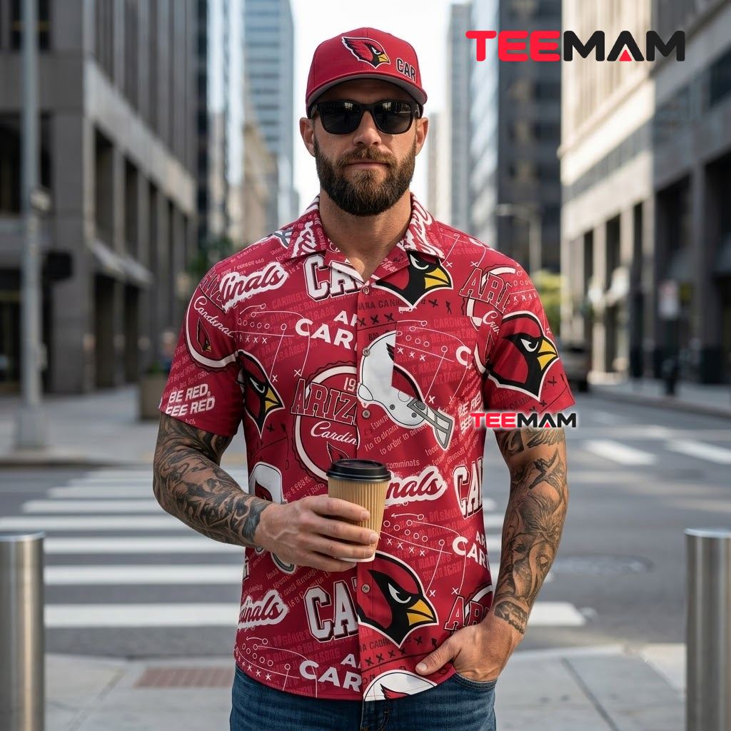 Arizona Cardinals Aloha Shirt Retro Logo Collage Back Arizona Cardinals Aloha Shirt Retro Logo Collage Back