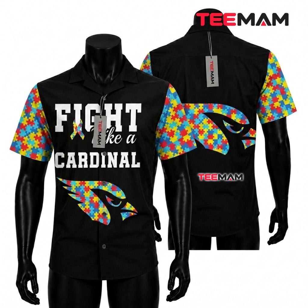 Arizona Cardinals Button Up Shirt Autism Awareness Front