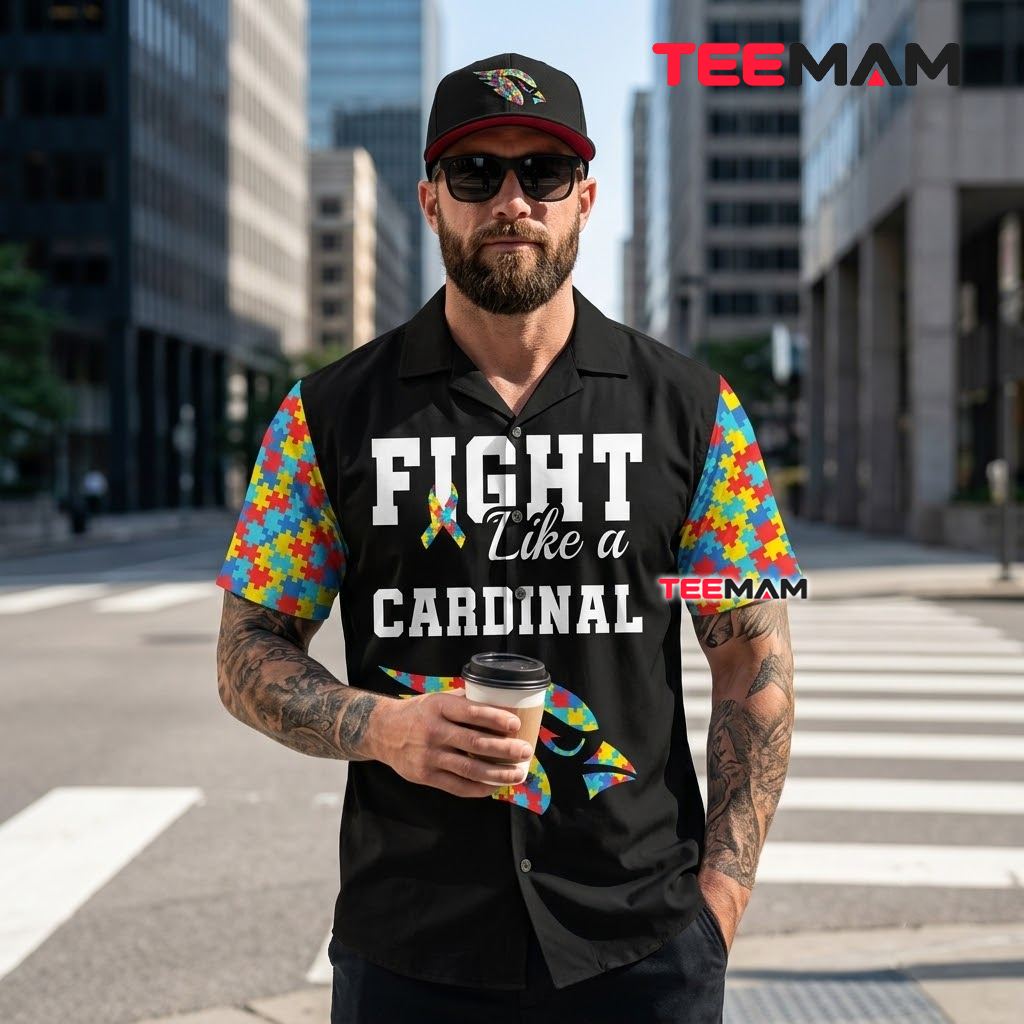 Arizona Cardinals Button Up Shirt Autism Awareness Back Arizona Cardinals Button Up Shirt Autism Awareness Back