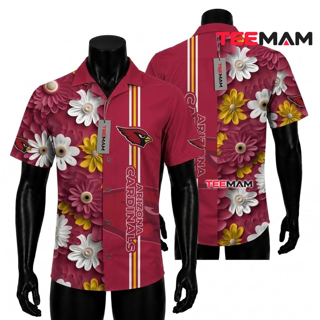 Arizona Cardinals Hawaiian Shirt Daisy Floral Front