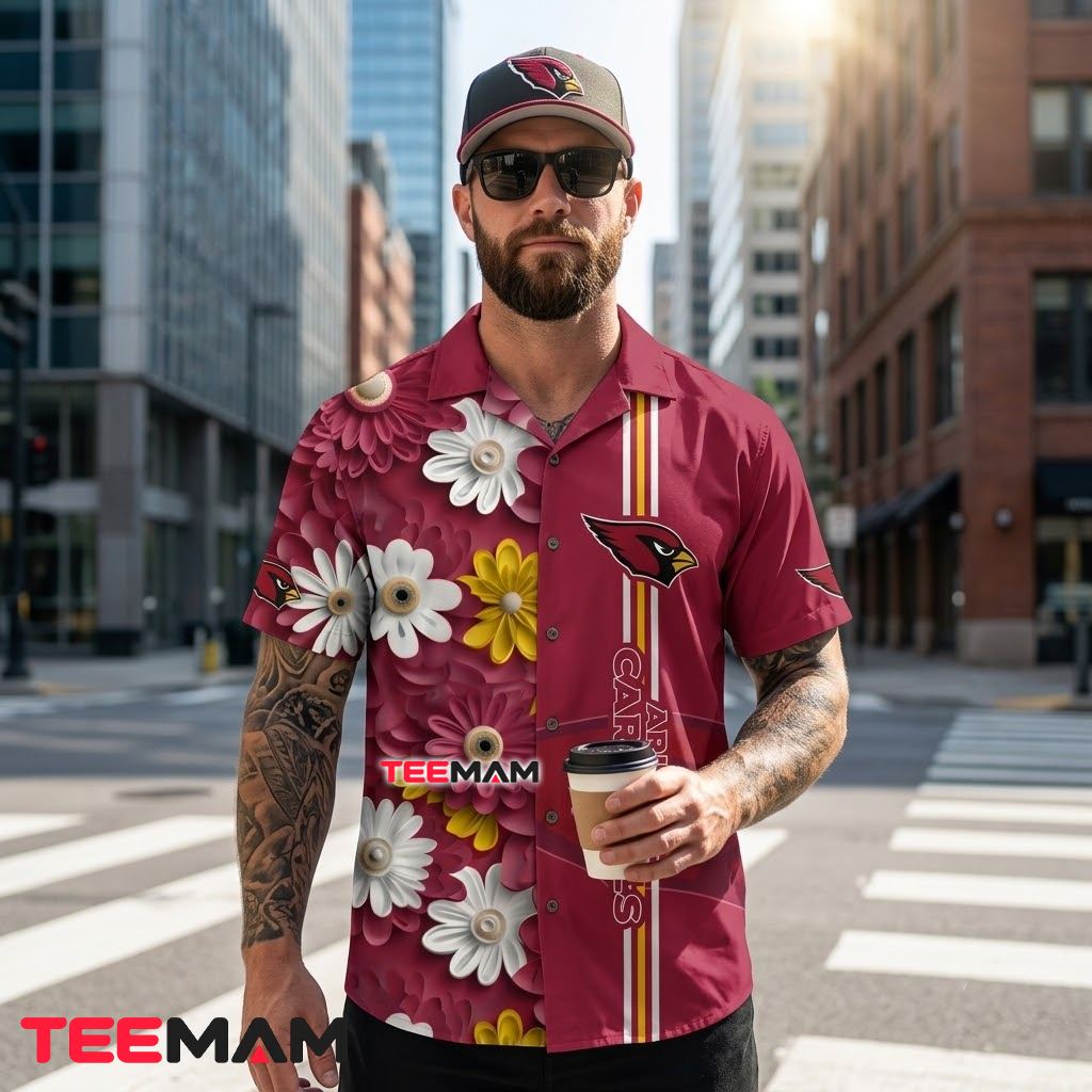 Arizona Cardinals Hawaiian Shirt Daisy Floral Back Arizona Cardinals Hawaiian Shirt Daisy Floral Back