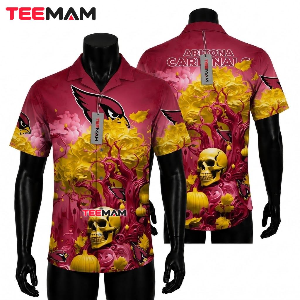 Arizona Cardinals Hawaiian Shirt Halloween Skull Front