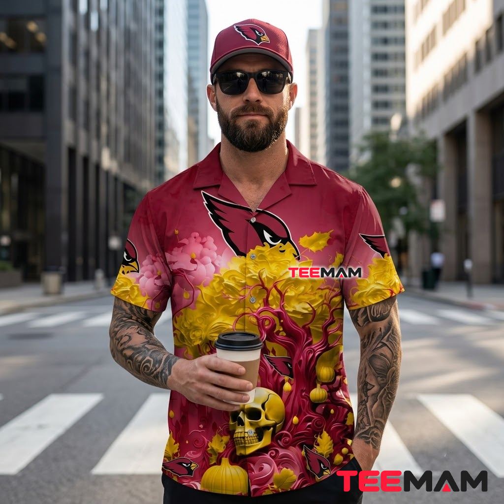 Arizona Cardinals Hawaiian Shirt Halloween Skull Back Arizona Cardinals Hawaiian Shirt Halloween Skull Back