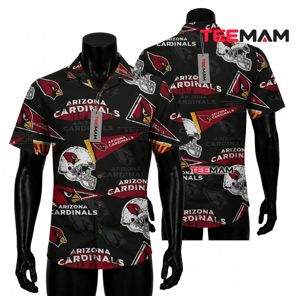 Arizona Cardinals Hawaiian Shirt Helmet Pennant Front