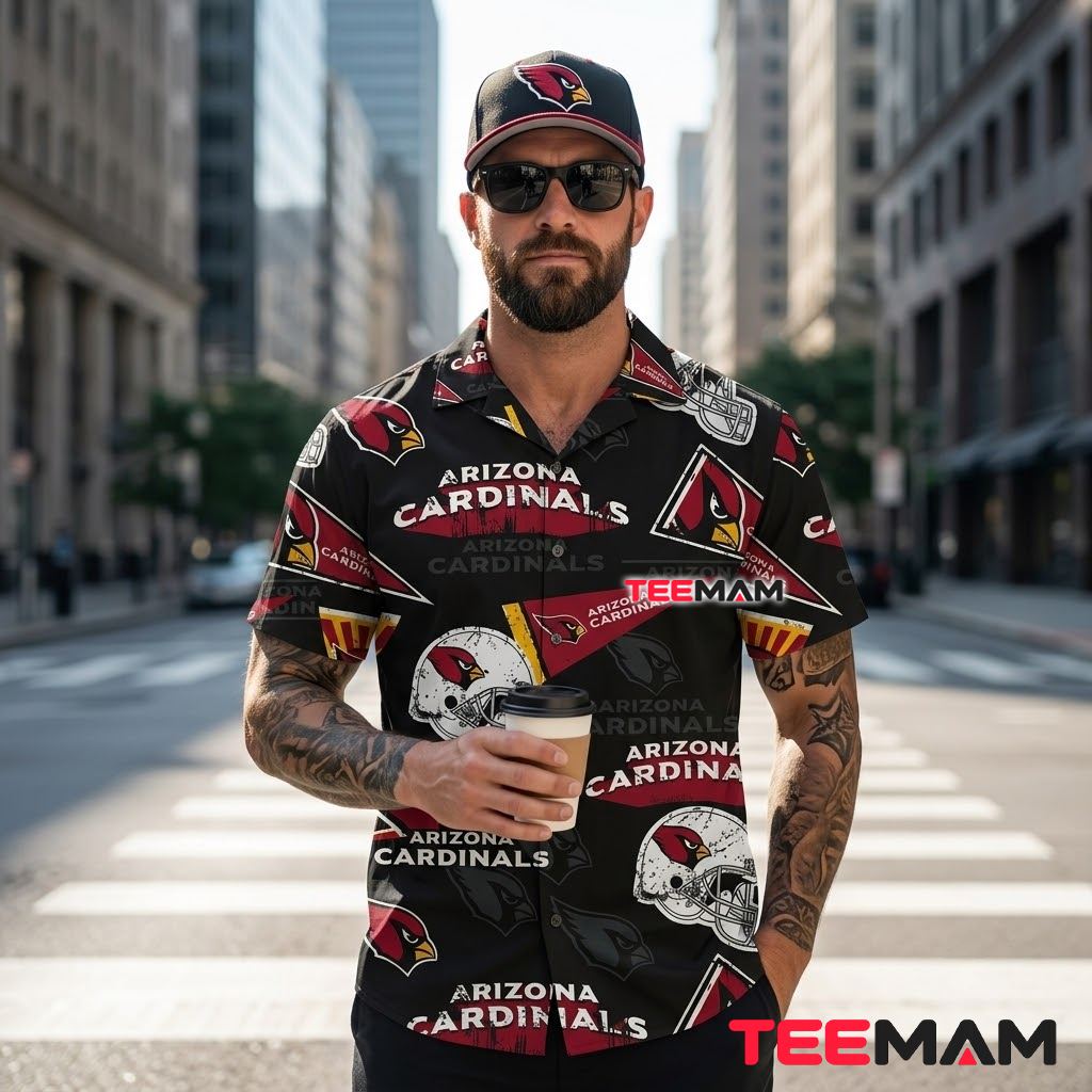 Arizona Cardinals Hawaiian Shirt Helmet Pennant Back Arizona Cardinals Hawaiian Shirt Helmet Pennant Back
