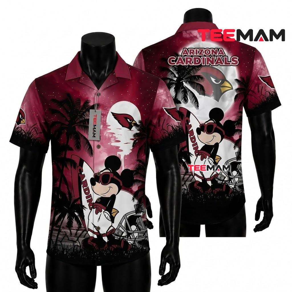 Arizona Cardinals Hawaiian Shirt Mickey Mouse Surfing Front