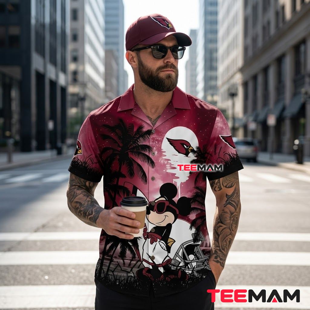Arizona Cardinals Hawaiian Shirt Mickey Mouse Surfing Back Arizona Cardinals Hawaiian Shirt Mickey Mouse Surfing Back