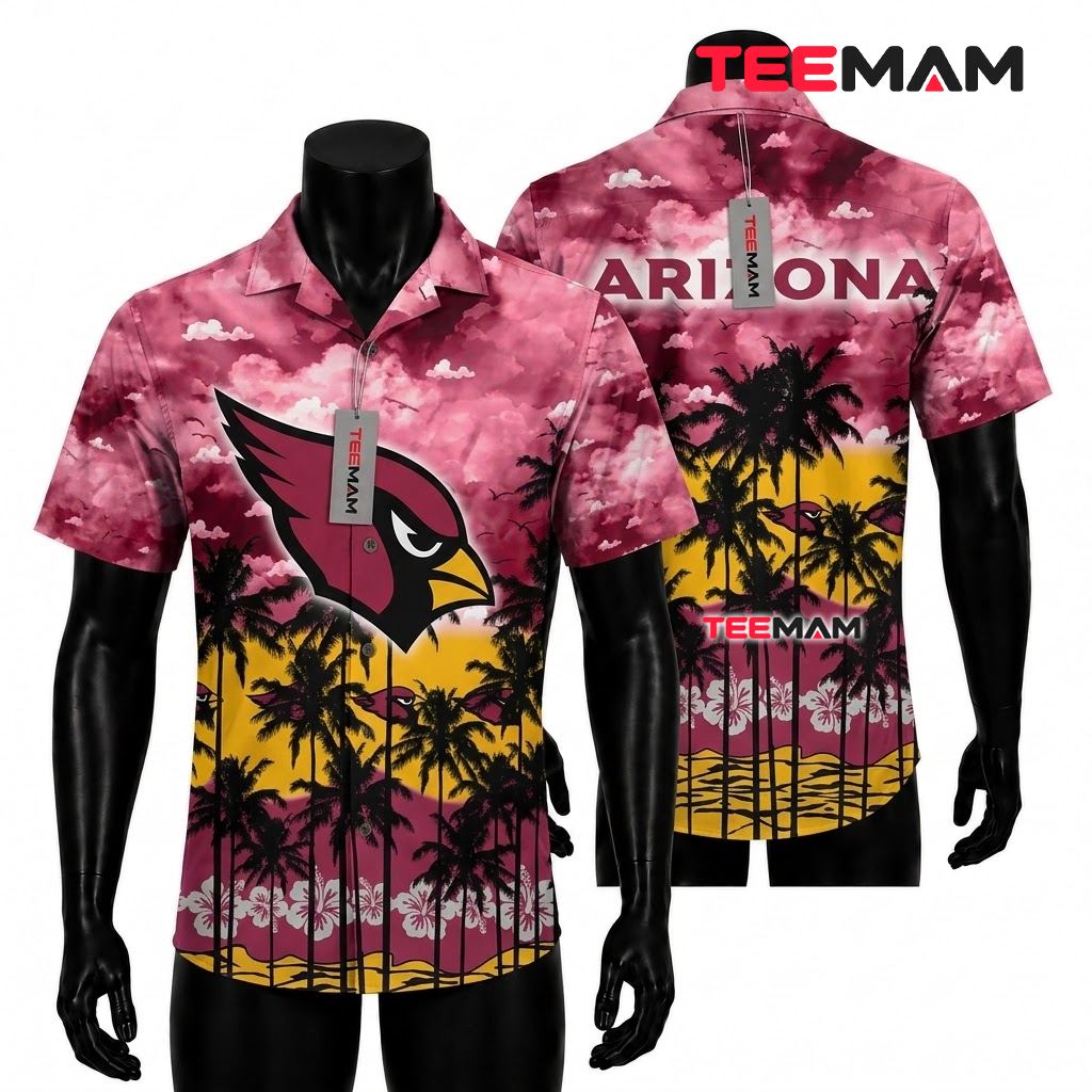 Arizona Cardinals Hawaiian Shirt Palm Sunset Beach Front
