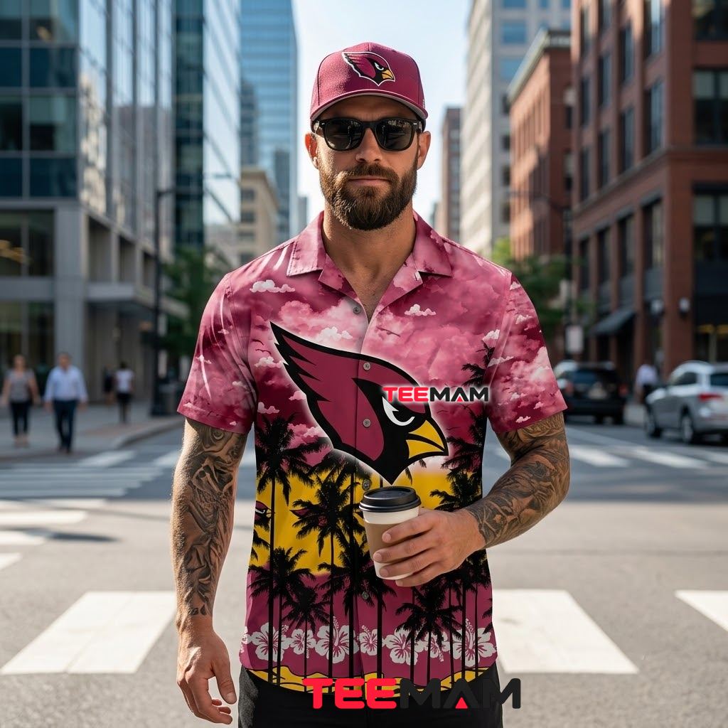 Arizona Cardinals Hawaiian Shirt Palm Sunset Beach Back Arizona Cardinals Hawaiian Shirt Palm Sunset Beach Back