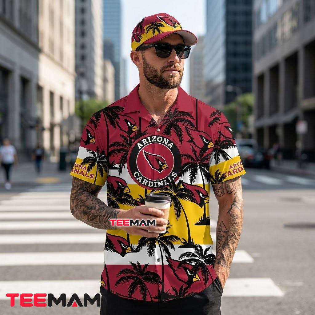 Arizona Cardinals Hawaiian Shirt Palm Tree Stripe Back Arizona Cardinals Hawaiian Shirt Palm Tree Stripe Back
