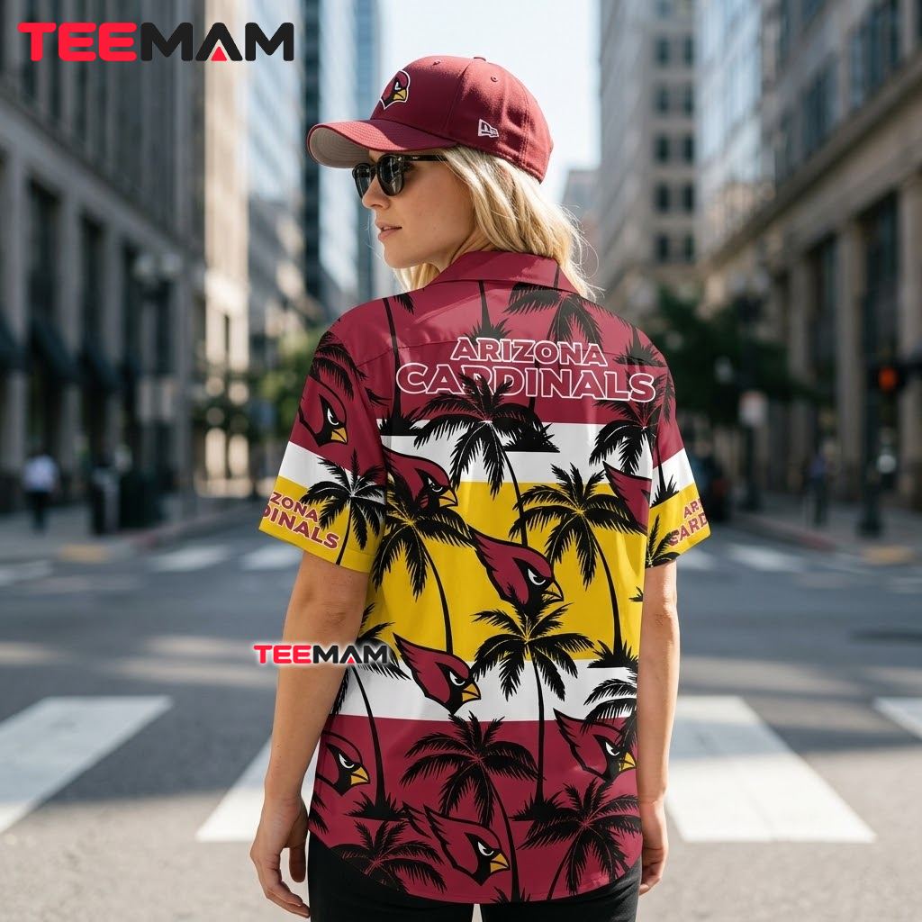 Arizona Cardinals Hawaiian Shirt Palm Tree Stripe Version 3 Arizona Cardinals Hawaiian Shirt Palm Tree Stripe Version 3