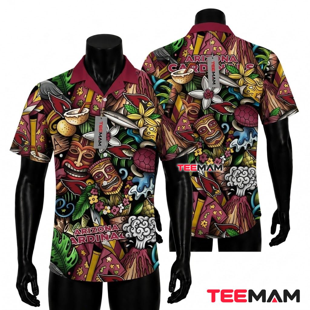 Arizona Cardinals Hawaiian Shirt Tiki Mask Beach Front