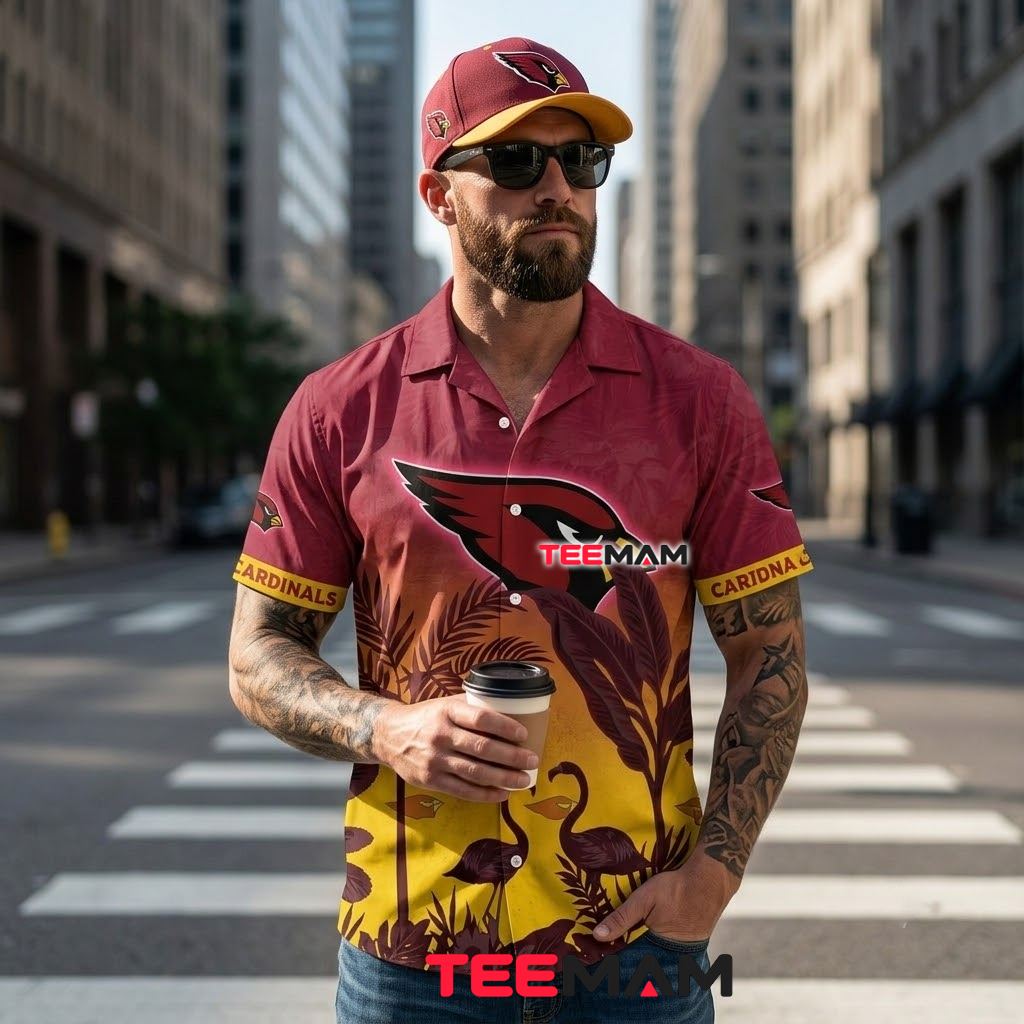 Arizona Cardinals Hawaiian Shirt Tropical Flamingo Sunset Back Arizona Cardinals Hawaiian Shirt Tropical Flamingo Sunset Back