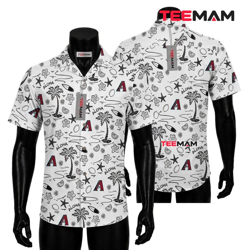 Arizona Diamondbacks Aloha Shirt Black White Beach Doodle Front