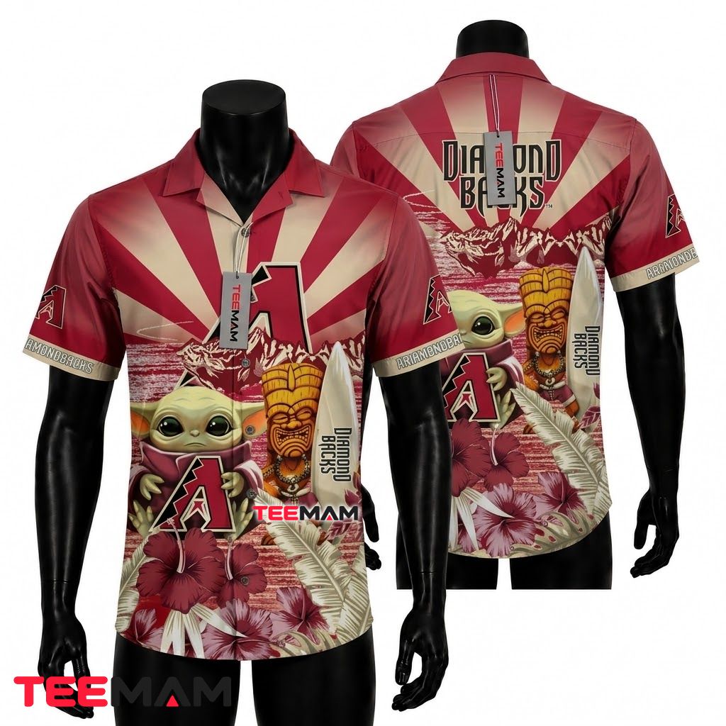 Arizona Diamondbacks Hawaiian Shirt Baby Yoda Tiki Sunset Front