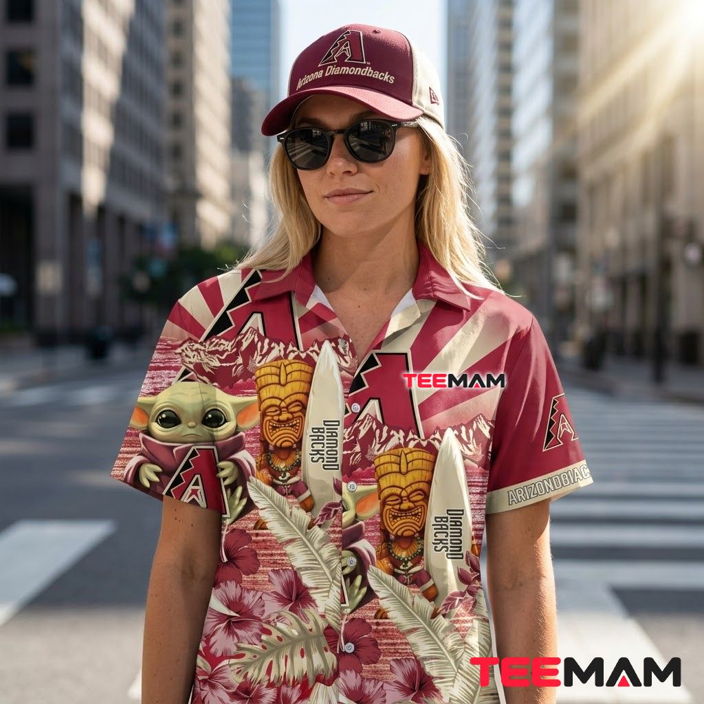 Arizona Diamondbacks Hawaiian Shirt Baby Yoda Tiki Sunset Back Arizona Diamondbacks Hawaiian Shirt Baby Yoda Tiki Sunset Back
