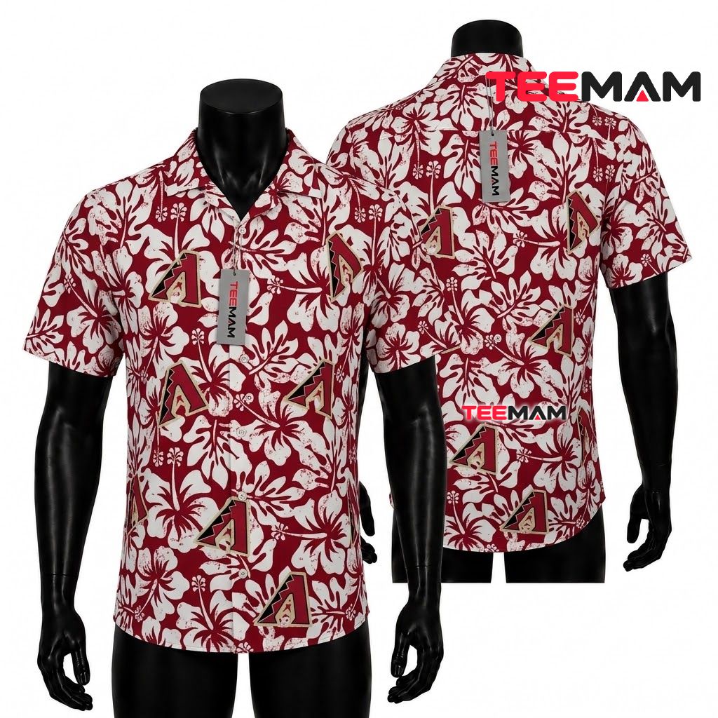 Arizona Diamondbacks Hawaiian Shirt Bold Hibiscus Logo Red Front