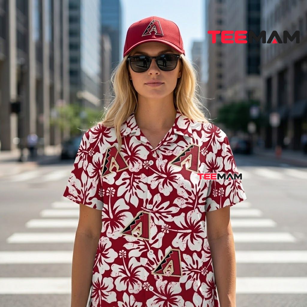 Arizona Diamondbacks Hawaiian Shirt Bold Hibiscus Logo Red Back Arizona Diamondbacks Hawaiian Shirt Bold Hibiscus Logo Red Back