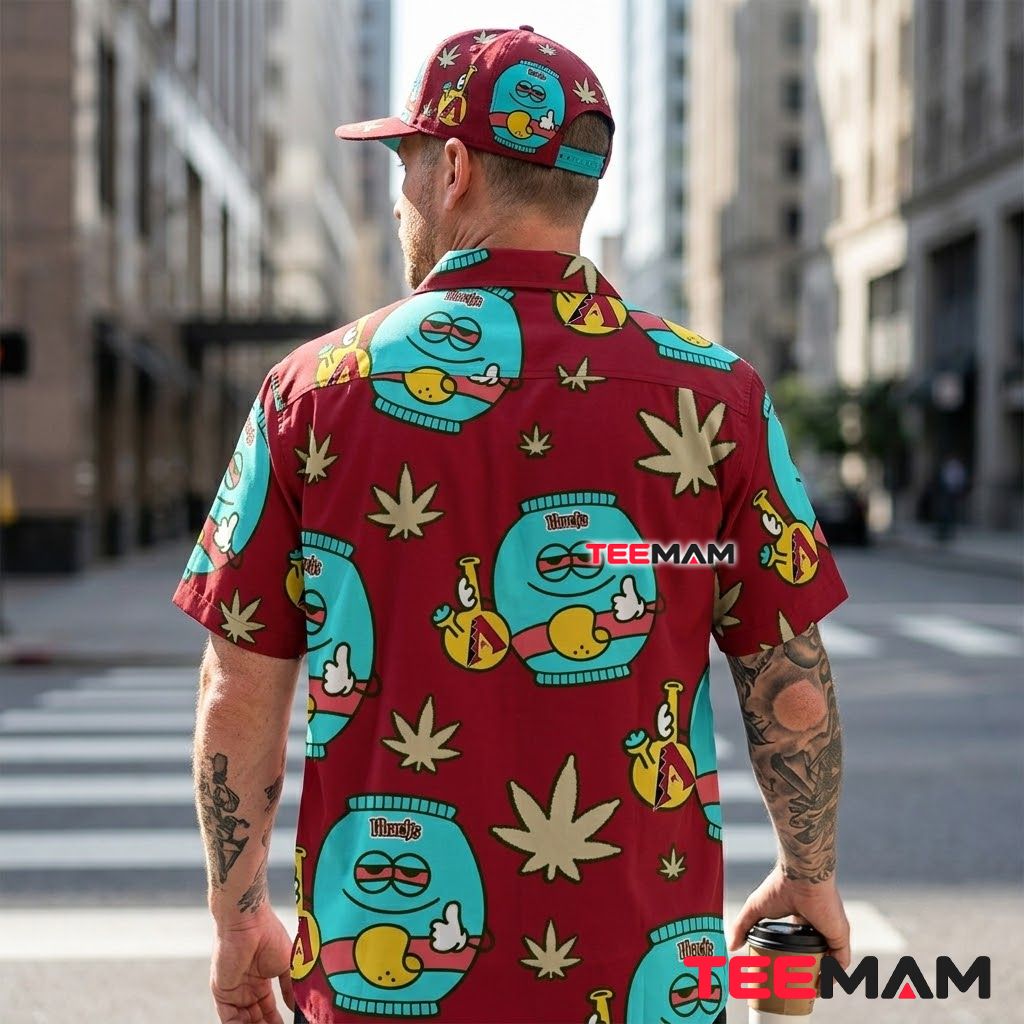 Arizona Diamondbacks Hawaiian Shirt Bong Leaf Cartoon Red Version 3 Arizona Diamondbacks Hawaiian Shirt Bong Leaf Cartoon Red Version 3