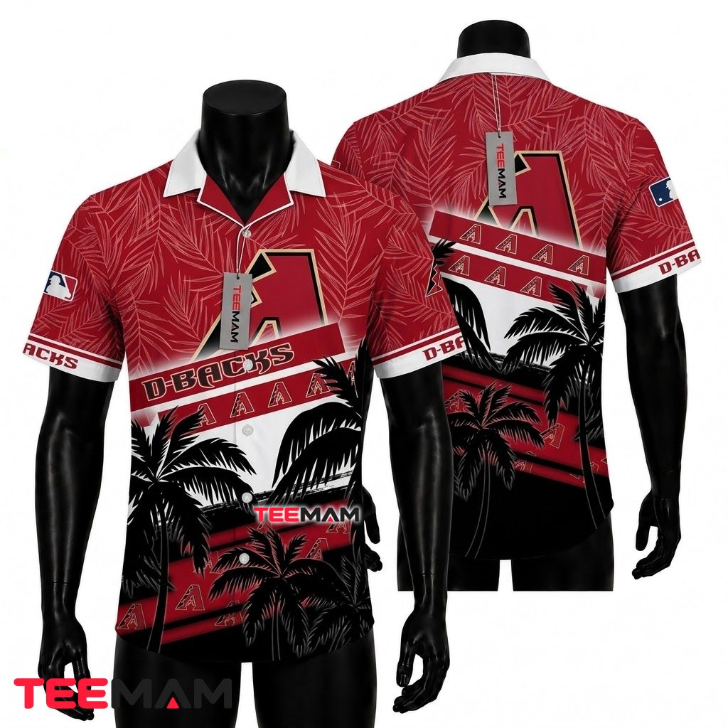 Arizona Diamondbacks Hawaiian Shirt Fern Palm Silhouette Black Front
