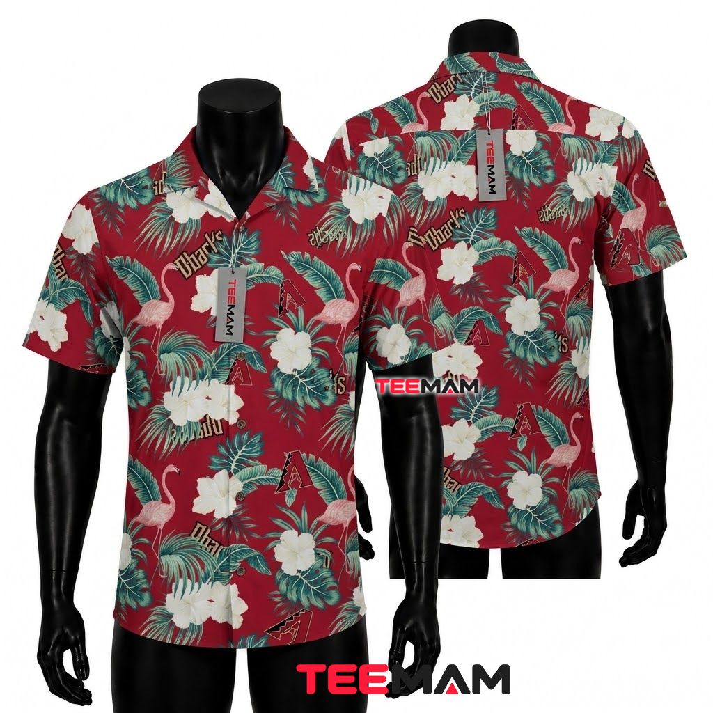 Arizona Diamondbacks Hawaiian Shirt Flamingo Hibiscus Red Front