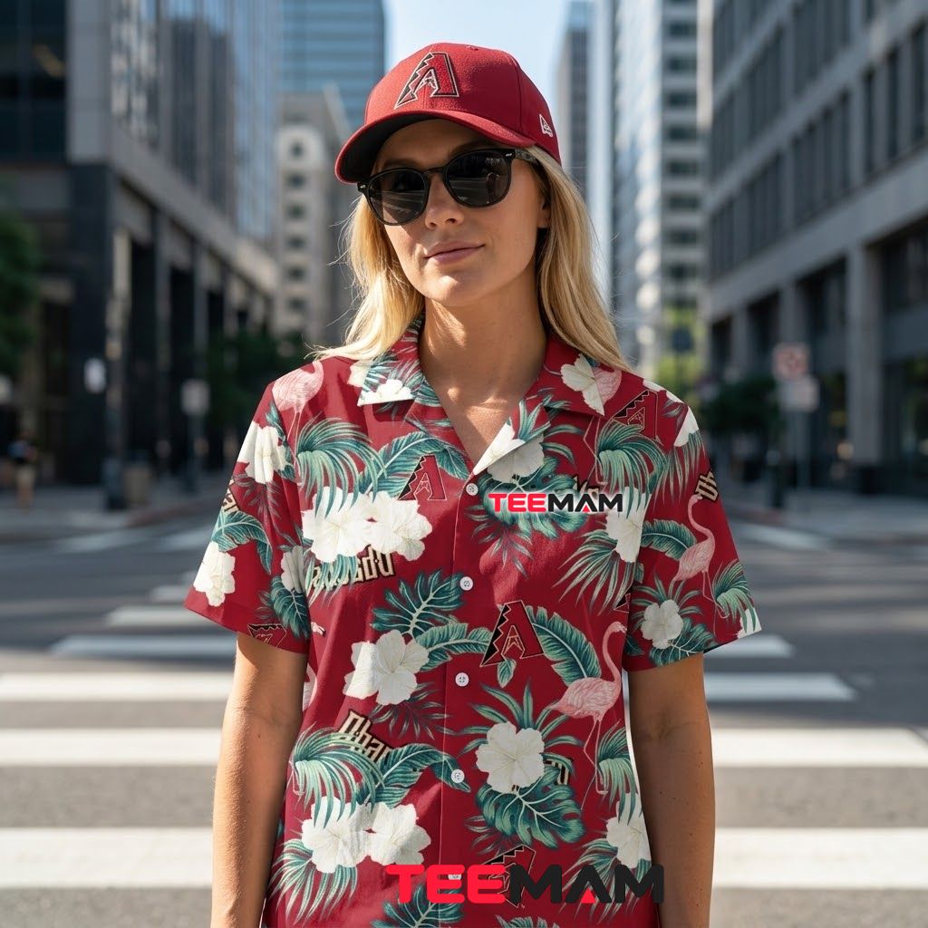Arizona Diamondbacks Hawaiian Shirt Flamingo Hibiscus Red Back Arizona Diamondbacks Hawaiian Shirt Flamingo Hibiscus Red Back