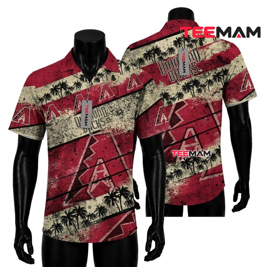 Arizona Diamondbacks Hawaiian Shirt Grunge Palm Stripe Front