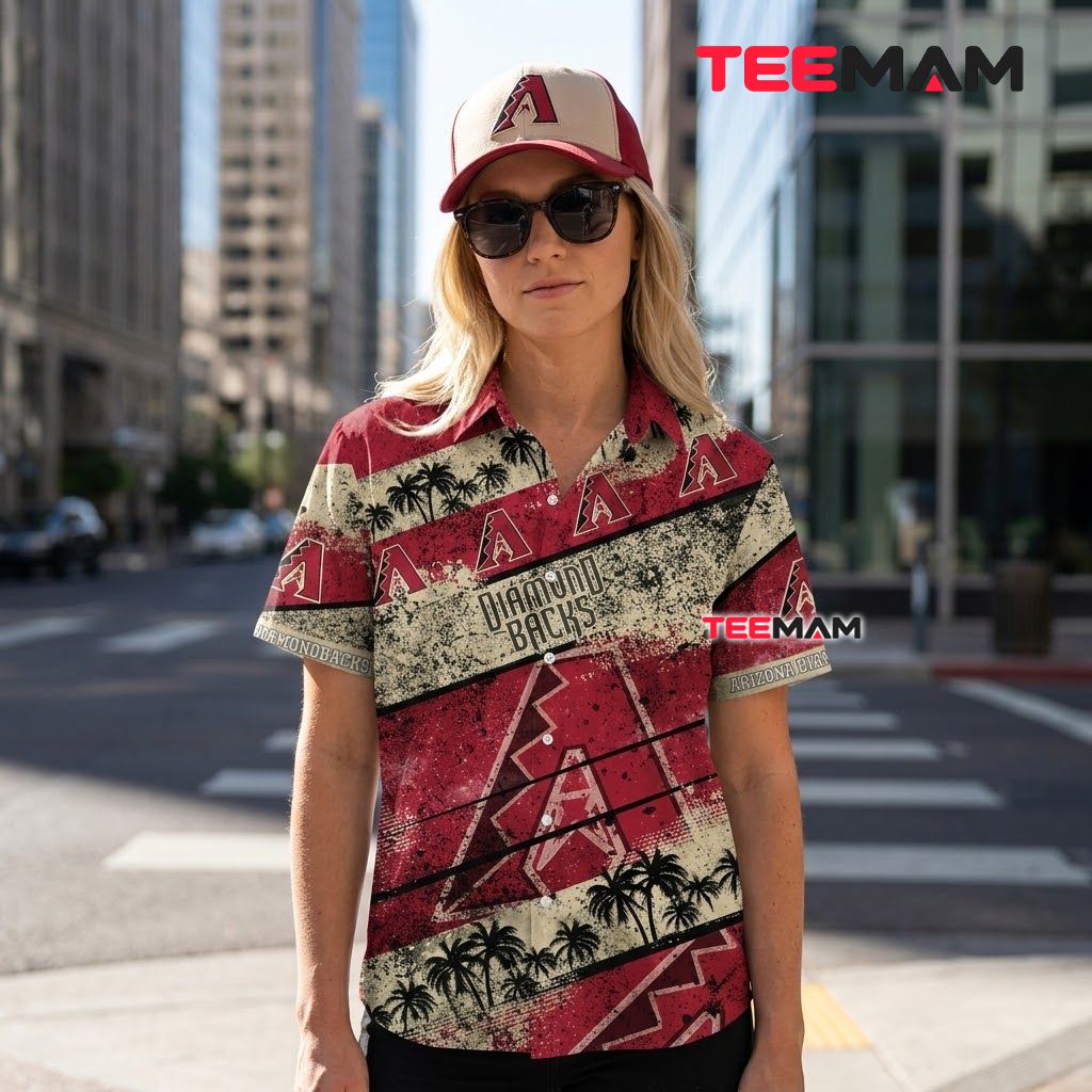 Arizona Diamondbacks Hawaiian Shirt Grunge Palm Stripe Back Arizona Diamondbacks Hawaiian Shirt Grunge Palm Stripe Back