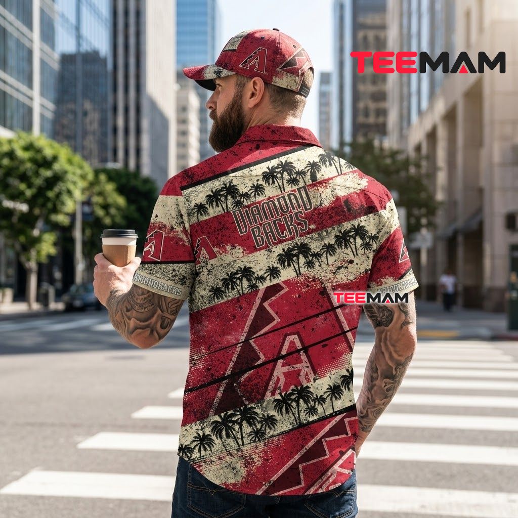 Arizona Diamondbacks Hawaiian Shirt Grunge Palm Stripe Version 3 Arizona Diamondbacks Hawaiian Shirt Grunge Palm Stripe Version 3