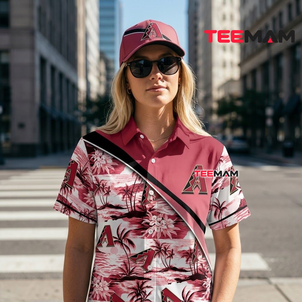 Arizona Diamondbacks Hawaiian Shirt Island Scenic Colorblock Pink Back Arizona Diamondbacks Hawaiian Shirt Island Scenic Colorblock Pink Back