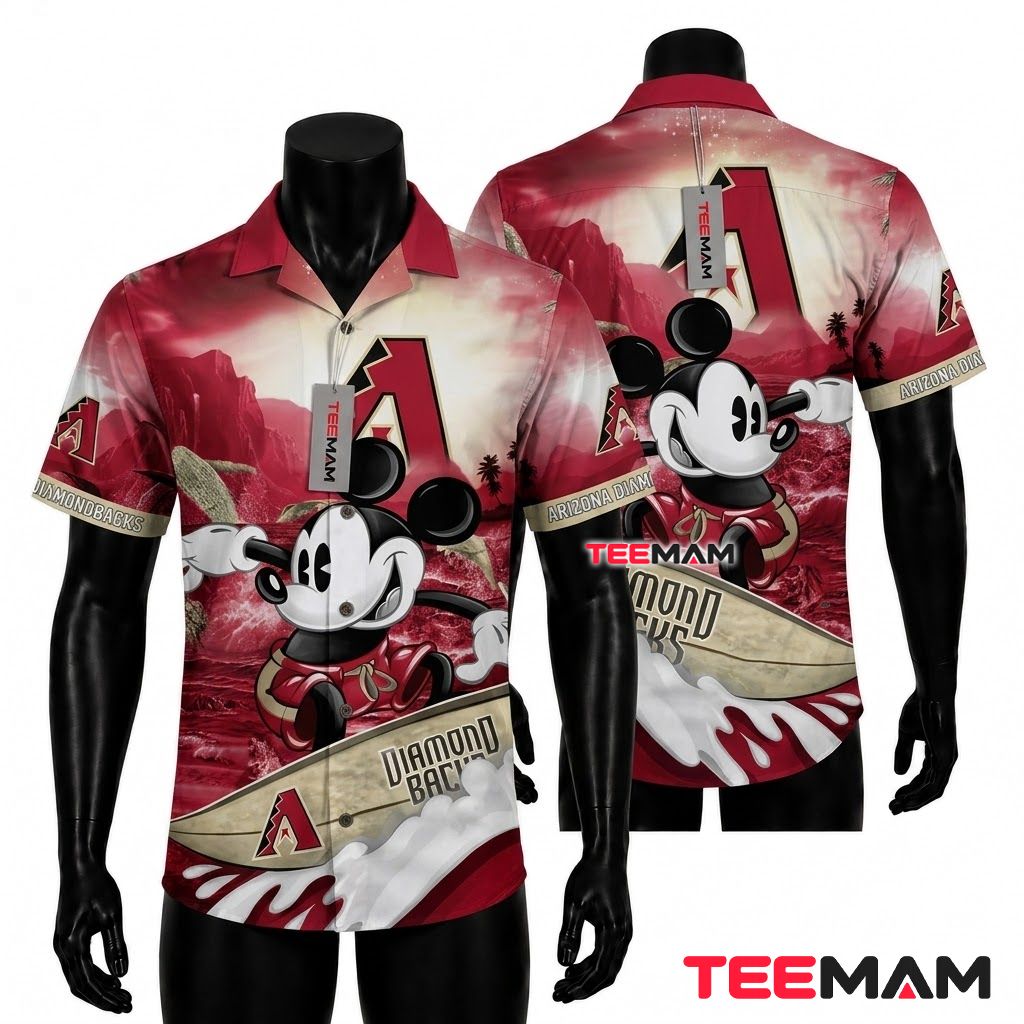 Arizona Diamondbacks Hawaiian Shirt Mickey Mouse Surfing Beach Front