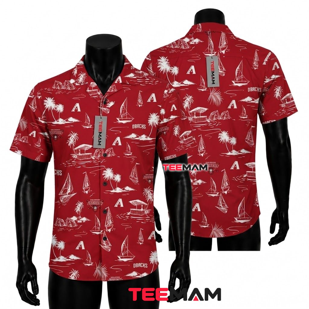 Arizona Diamondbacks Hawaiian Shirt Sailboat Island Red Front