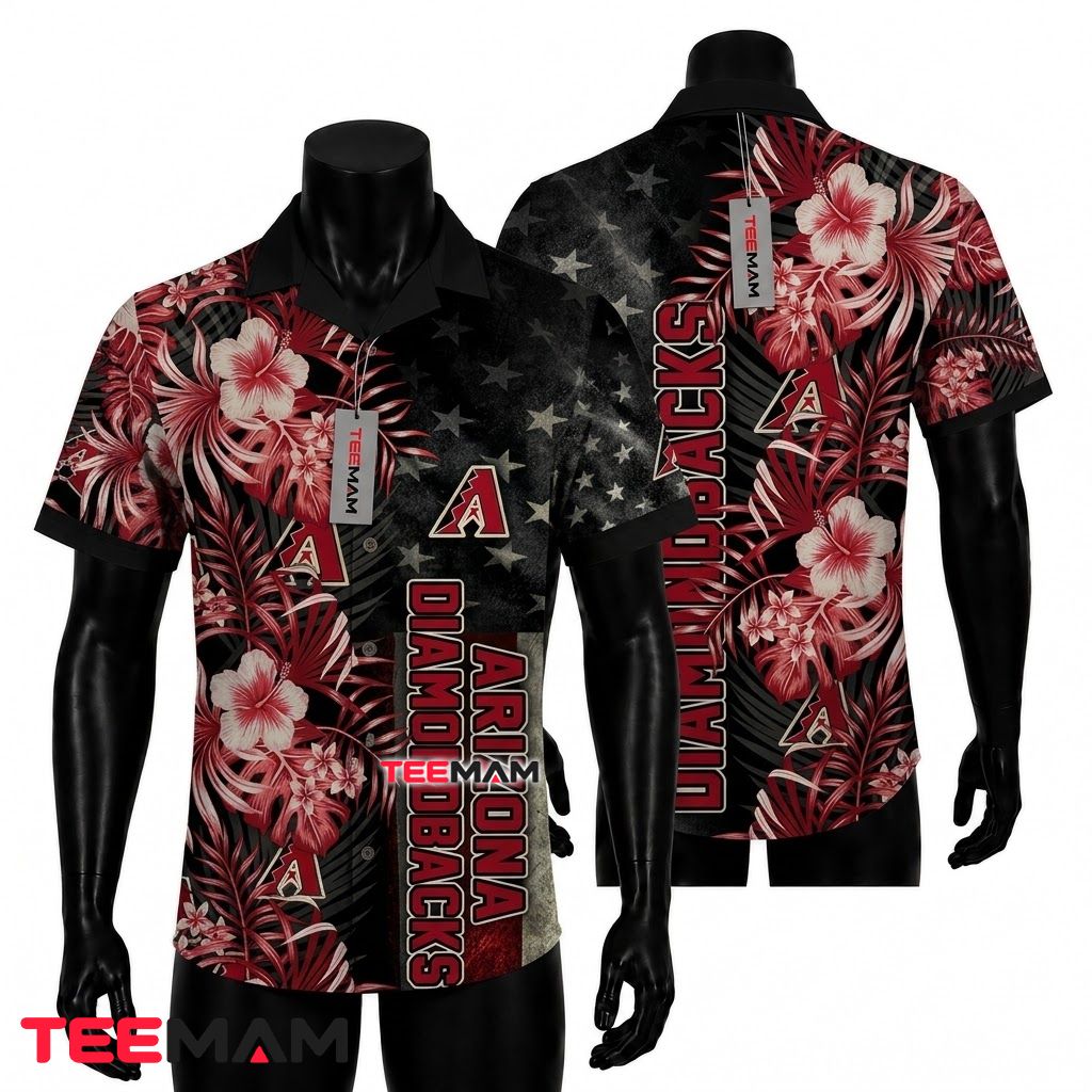 Arizona Diamondbacks Hawaiian Shirt Star Flag Hibiscus Black Front