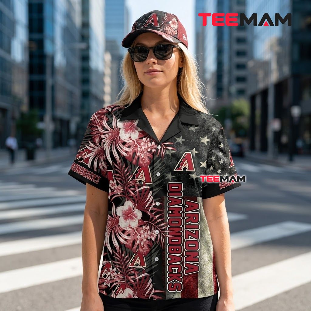 Arizona Diamondbacks Hawaiian Shirt Star Flag Hibiscus Black Back Arizona Diamondbacks Hawaiian Shirt Star Flag Hibiscus Black Back