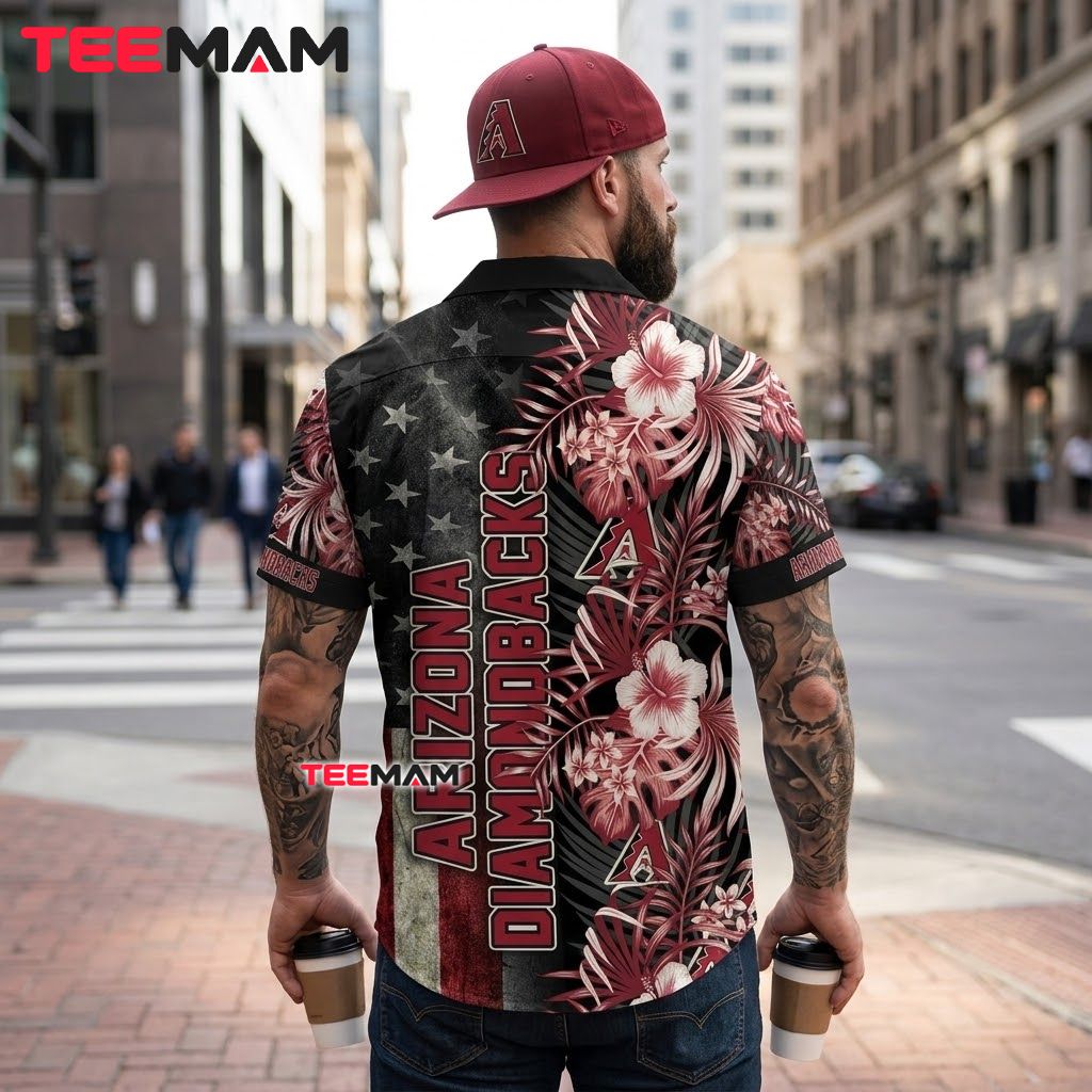 Arizona Diamondbacks Hawaiian Shirt Star Flag Hibiscus Black Version 3 Arizona Diamondbacks Hawaiian Shirt Star Flag Hibiscus Black Version 3