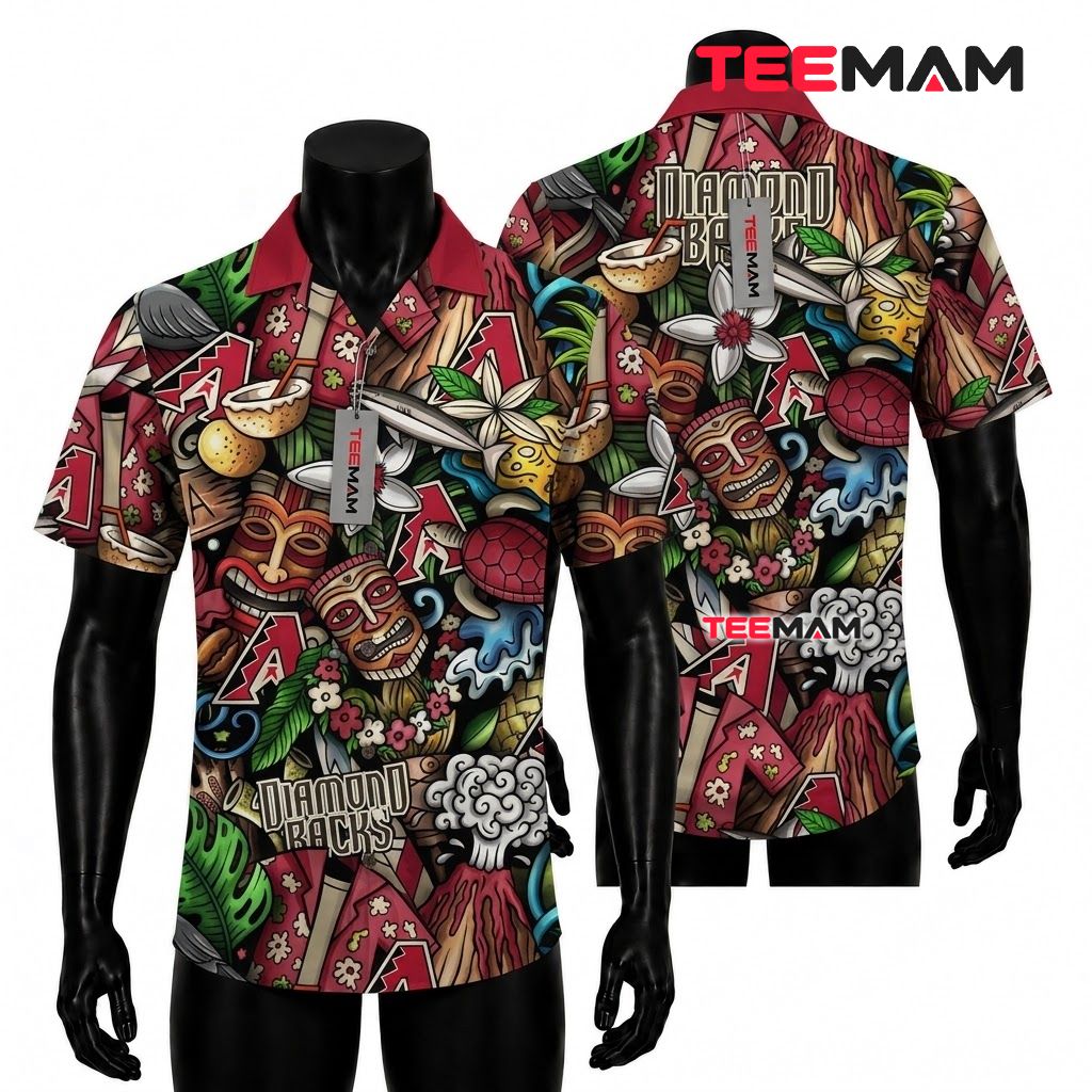 Arizona Diamondbacks Hawaiian Shirt Tiki Volcano Turtle Colorful Front
