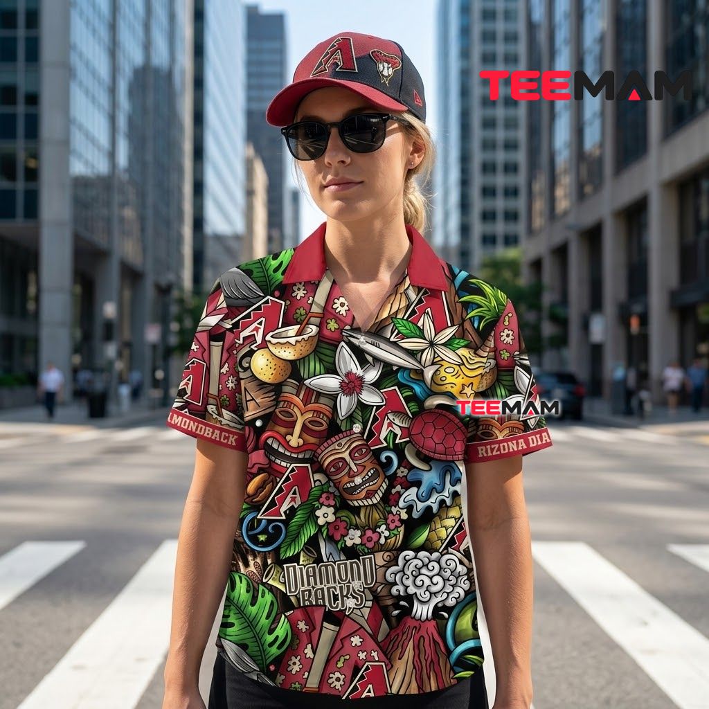 Arizona Diamondbacks Hawaiian Shirt Tiki Volcano Turtle Colorful Back Arizona Diamondbacks Hawaiian Shirt Tiki Volcano Turtle Colorful Back