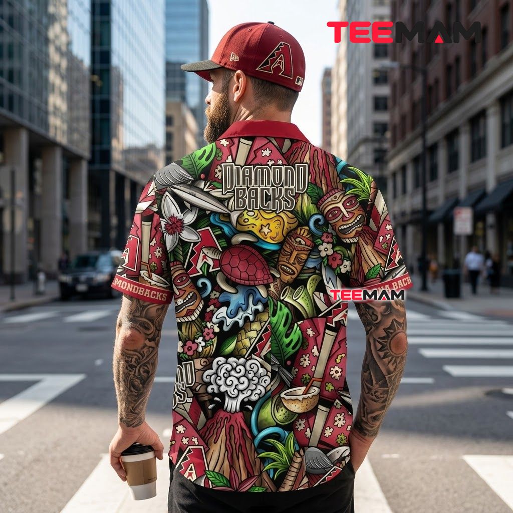 Arizona Diamondbacks Hawaiian Shirt Tiki Volcano Turtle Colorful Version 3 Arizona Diamondbacks Hawaiian Shirt Tiki Volcano Turtle Colorful Version 3