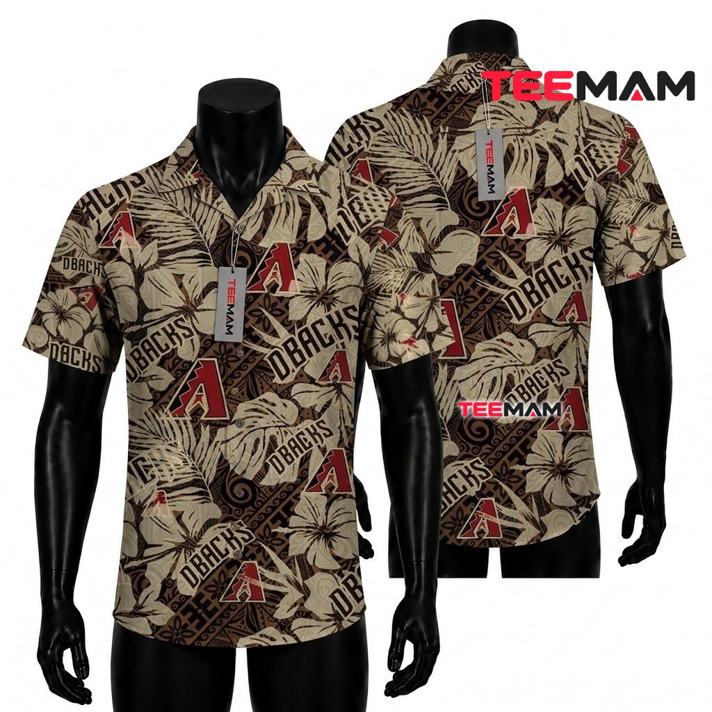 Arizona Diamondbacks Hawaiian Shirt Tribal Hibiscus Brown Front
