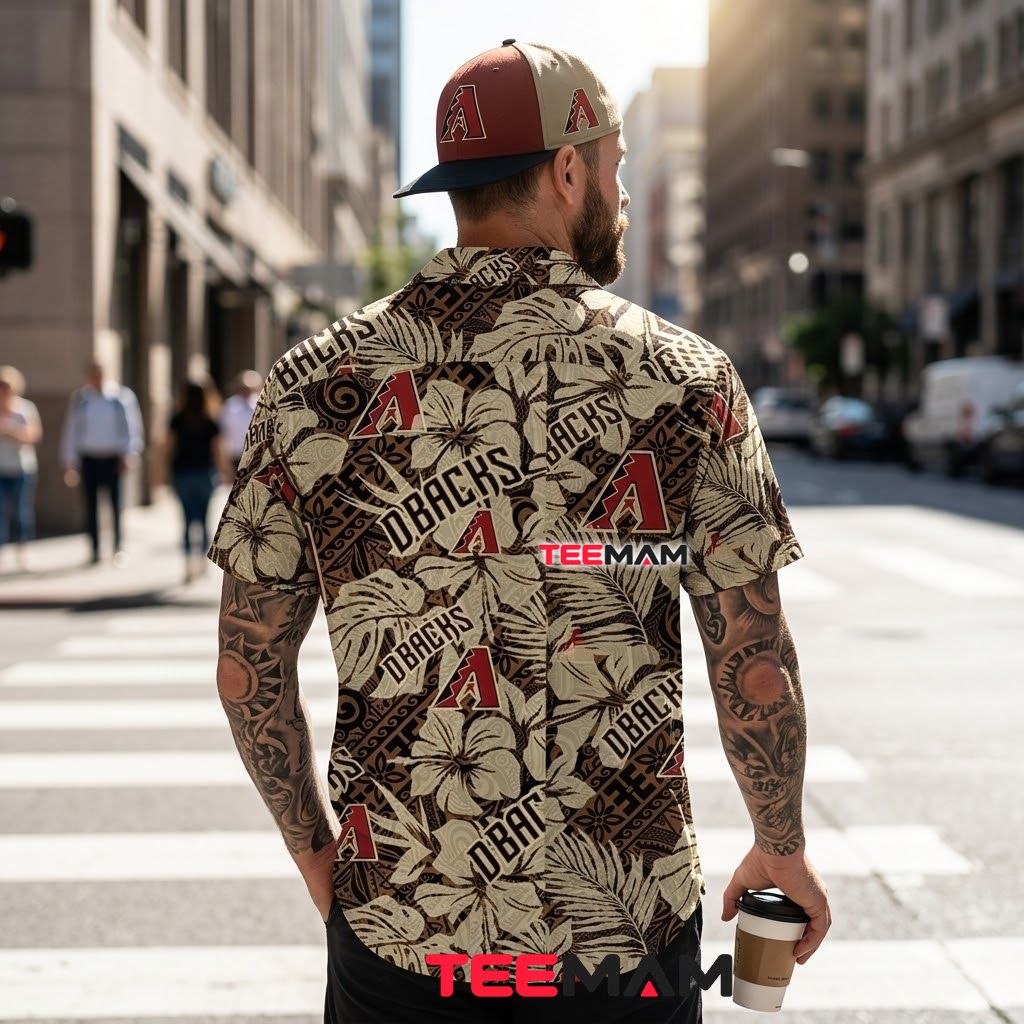 Arizona Diamondbacks Hawaiian Shirt Tribal Hibiscus Brown Version 3 Arizona Diamondbacks Hawaiian Shirt Tribal Hibiscus Brown Version 3