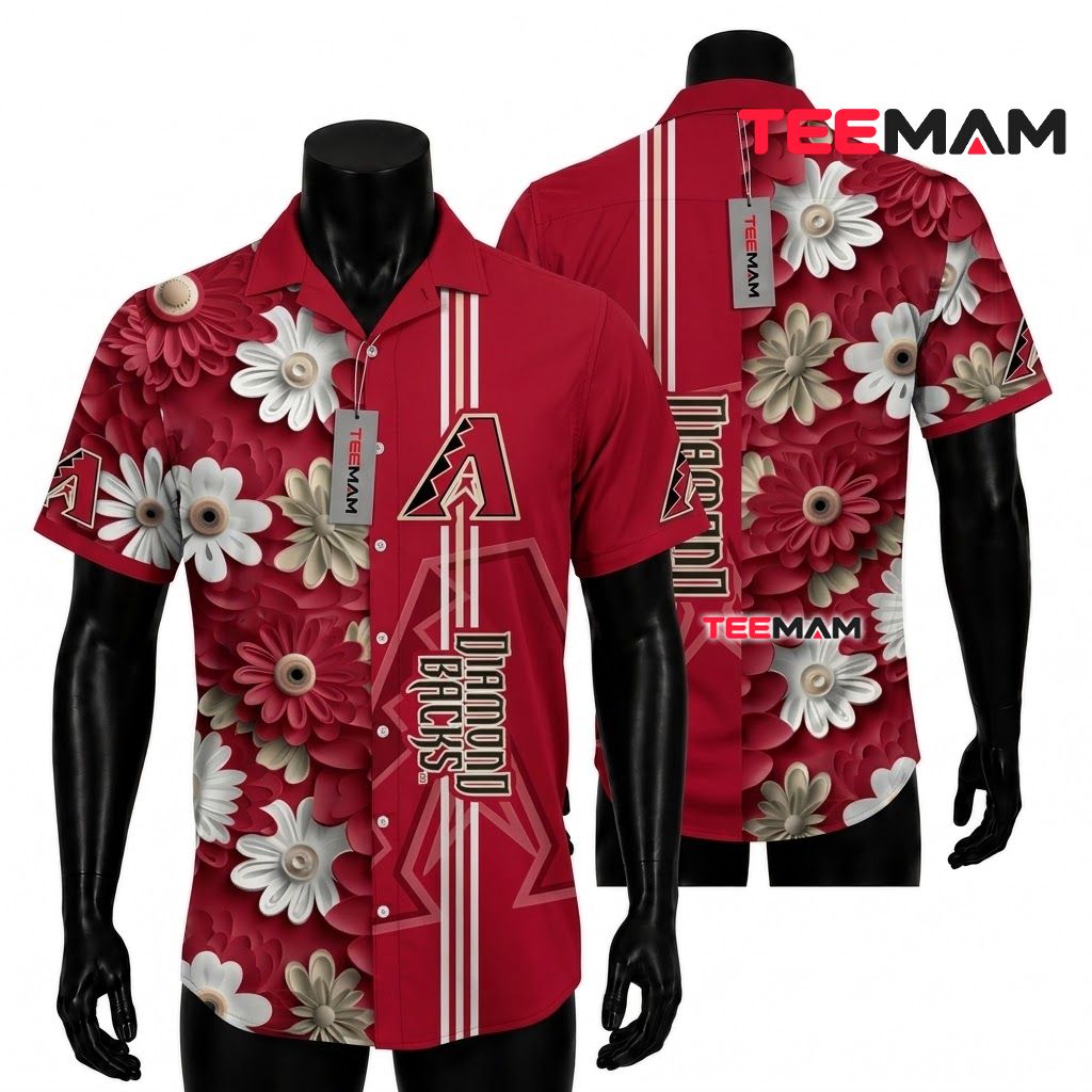 Arizona Diamondbacks Hawaiian Shirt White Daisy Floral Pattern Front